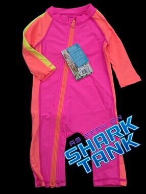 Shark Tank Swimzip 1pc neon swimsuit Baby 0-6 months girl